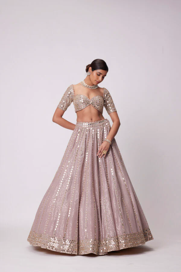 Ash Pink Sequin Embroidered Lehenga Set - Image 4