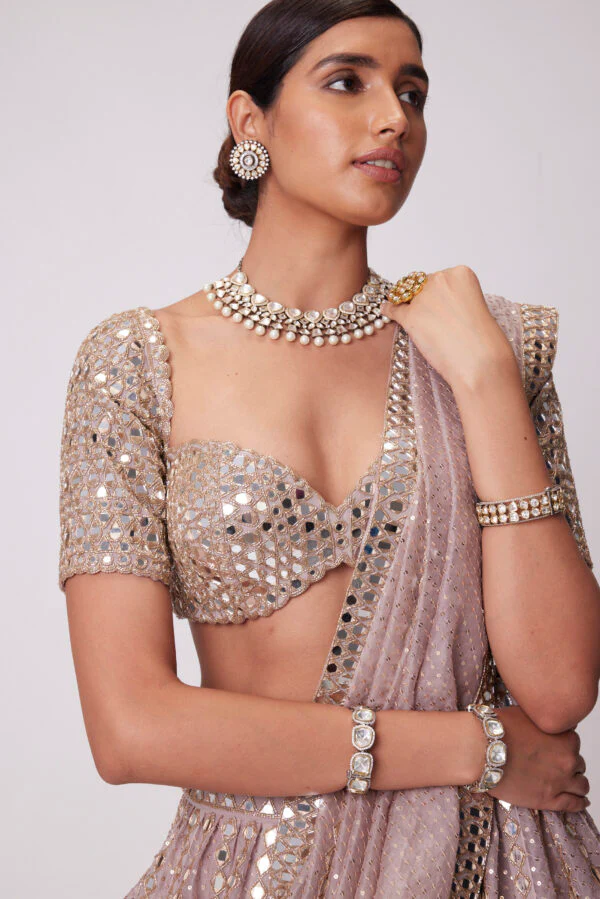 Ash Pink Sequin Embroidered Lehenga Set - Image 5