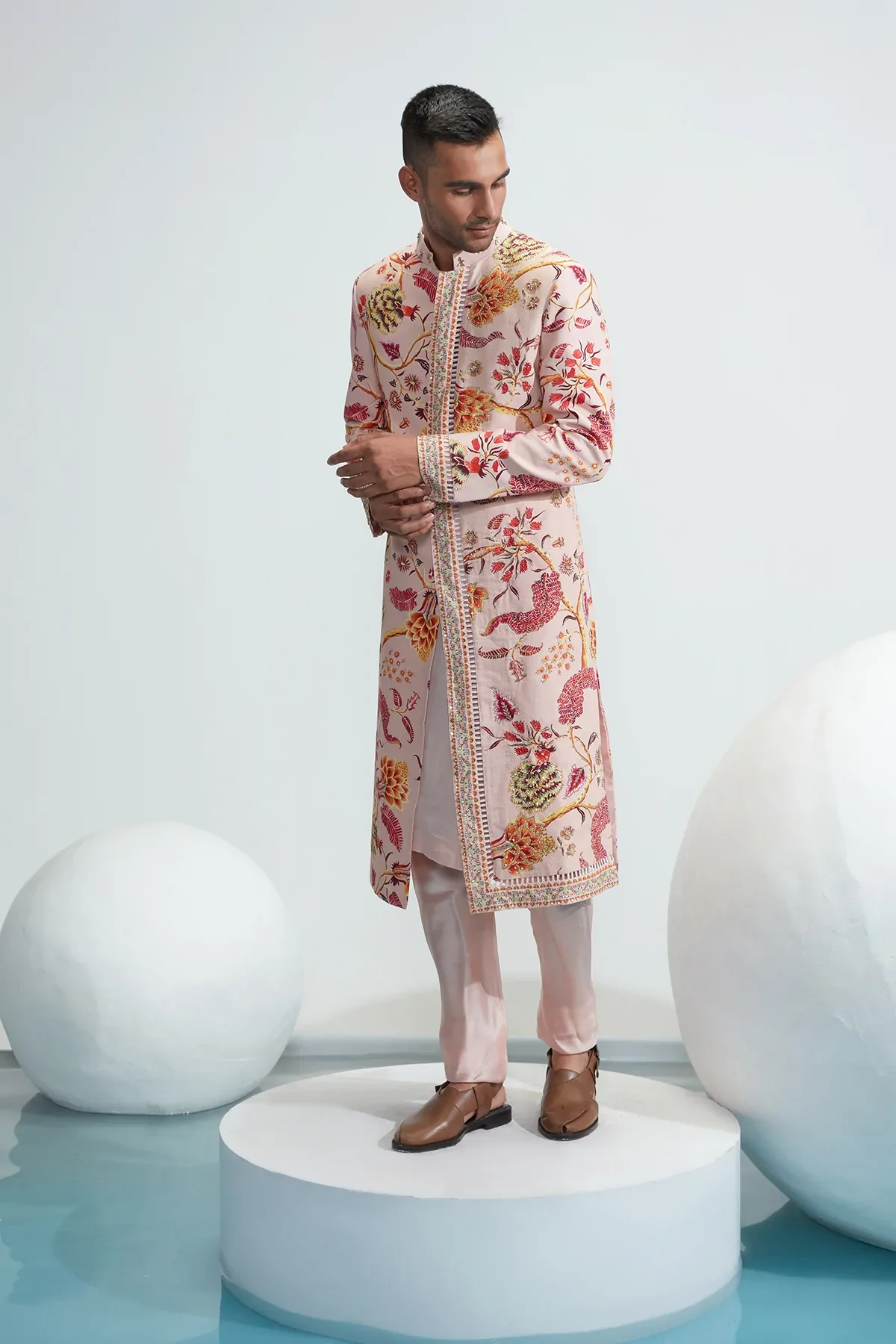 Asim Nude Textured Kurta - Image 4