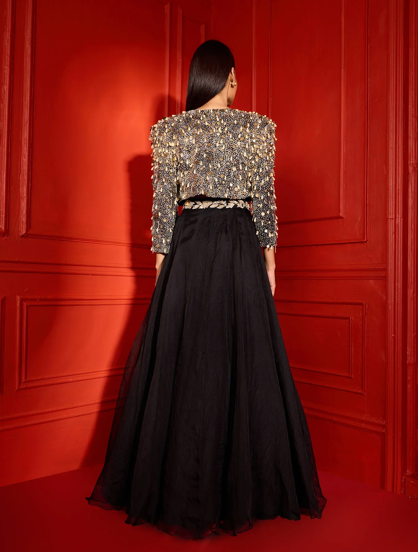 AURA - Black Heavily Embellished Jacket With Coin and Pearl Drop - Image 4