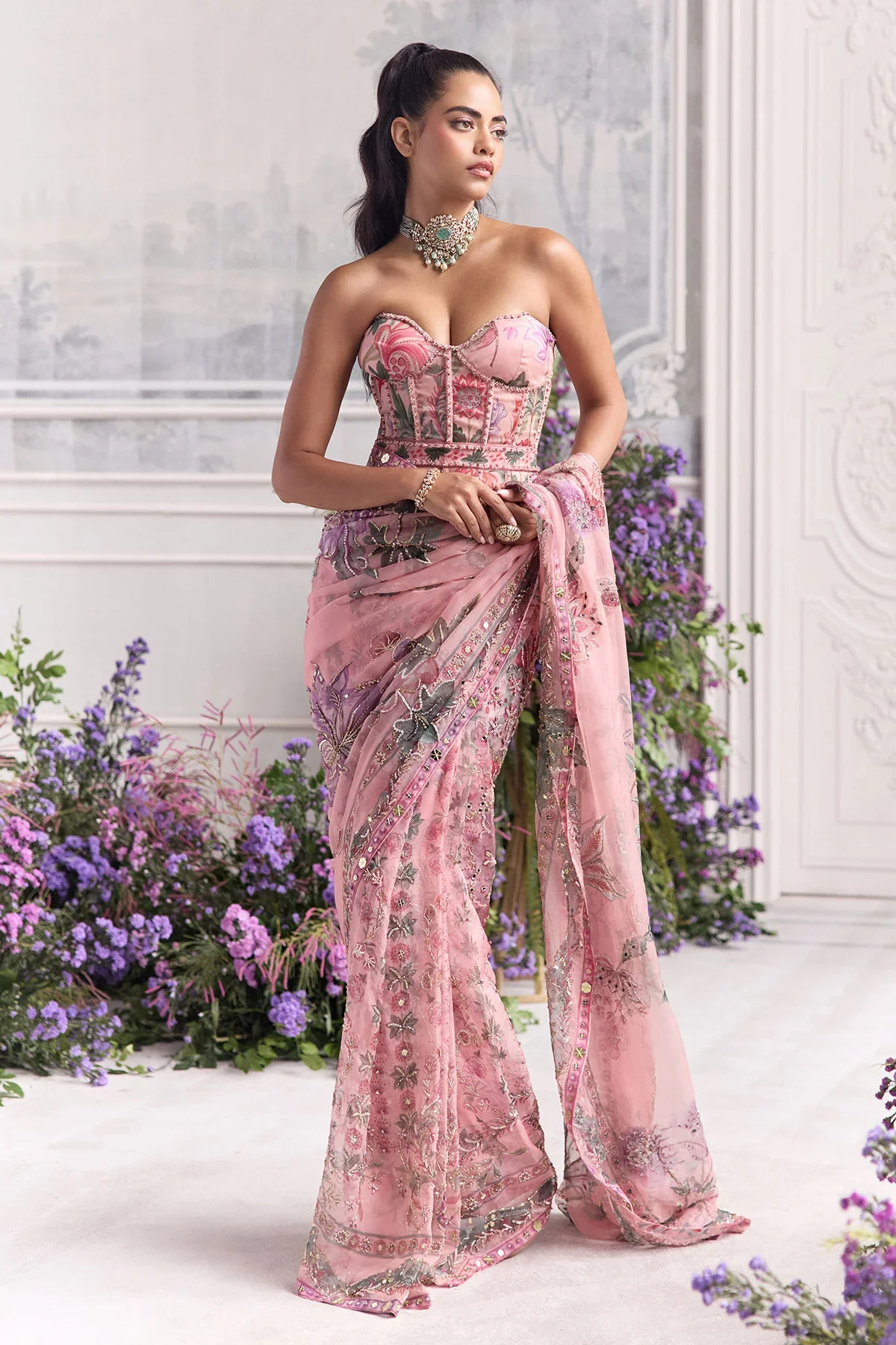 AVIVA - Hand Embroidered Corset Predrape Saree