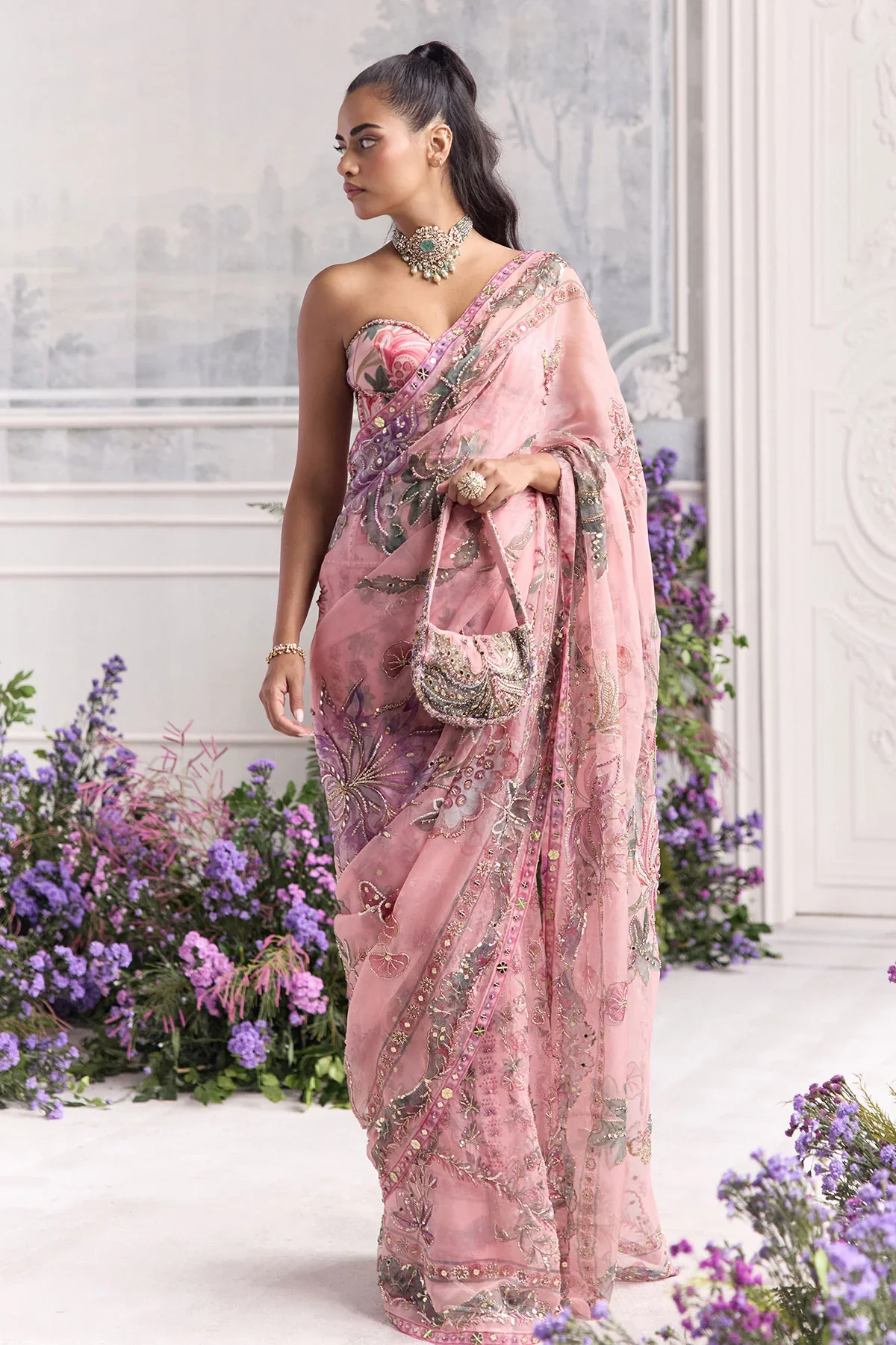 AVIVA - Hand Embroidered Corset Predrape Saree - Image 6