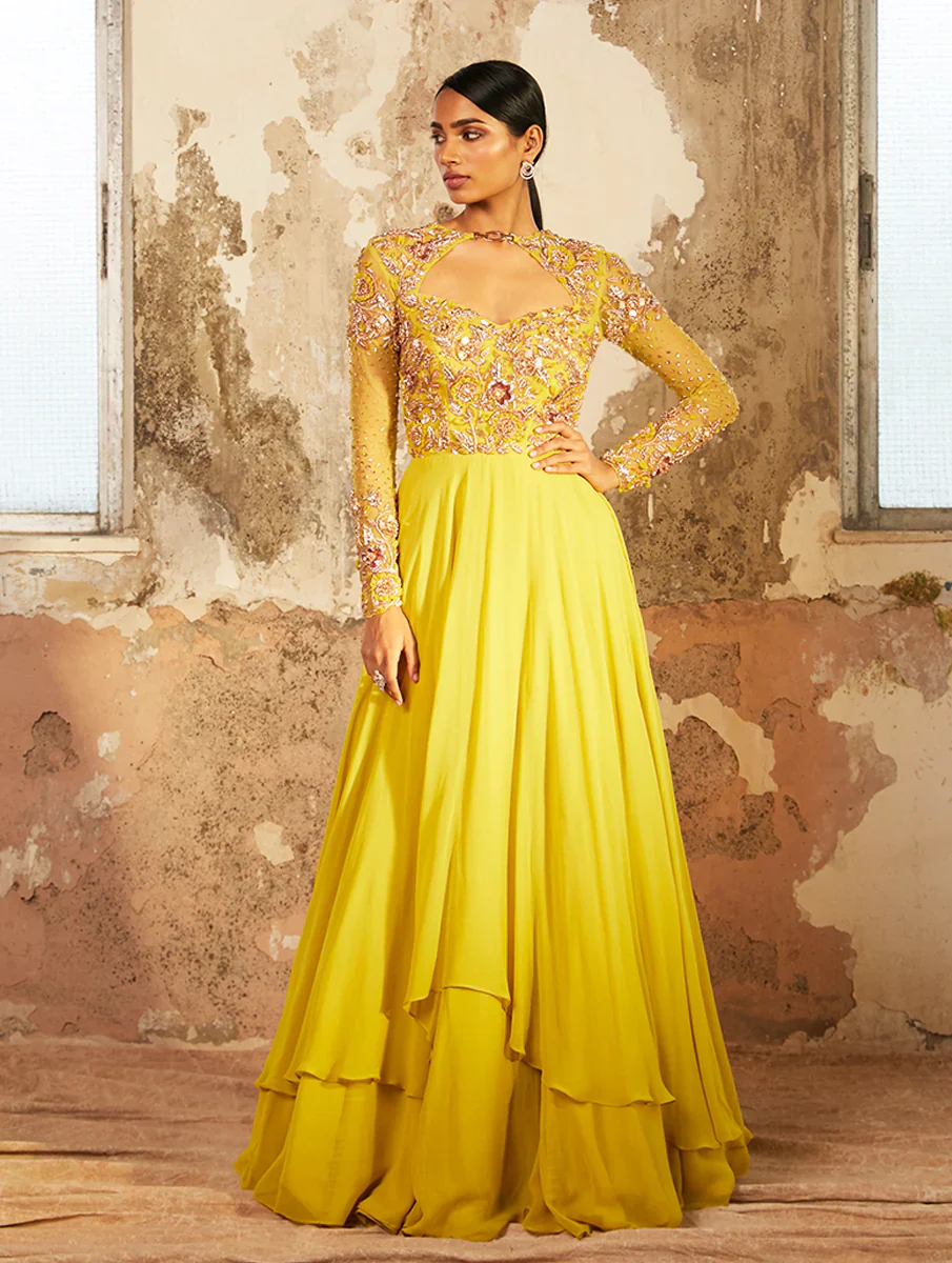 AZI - Lime Georgette Double Layered Anarkali