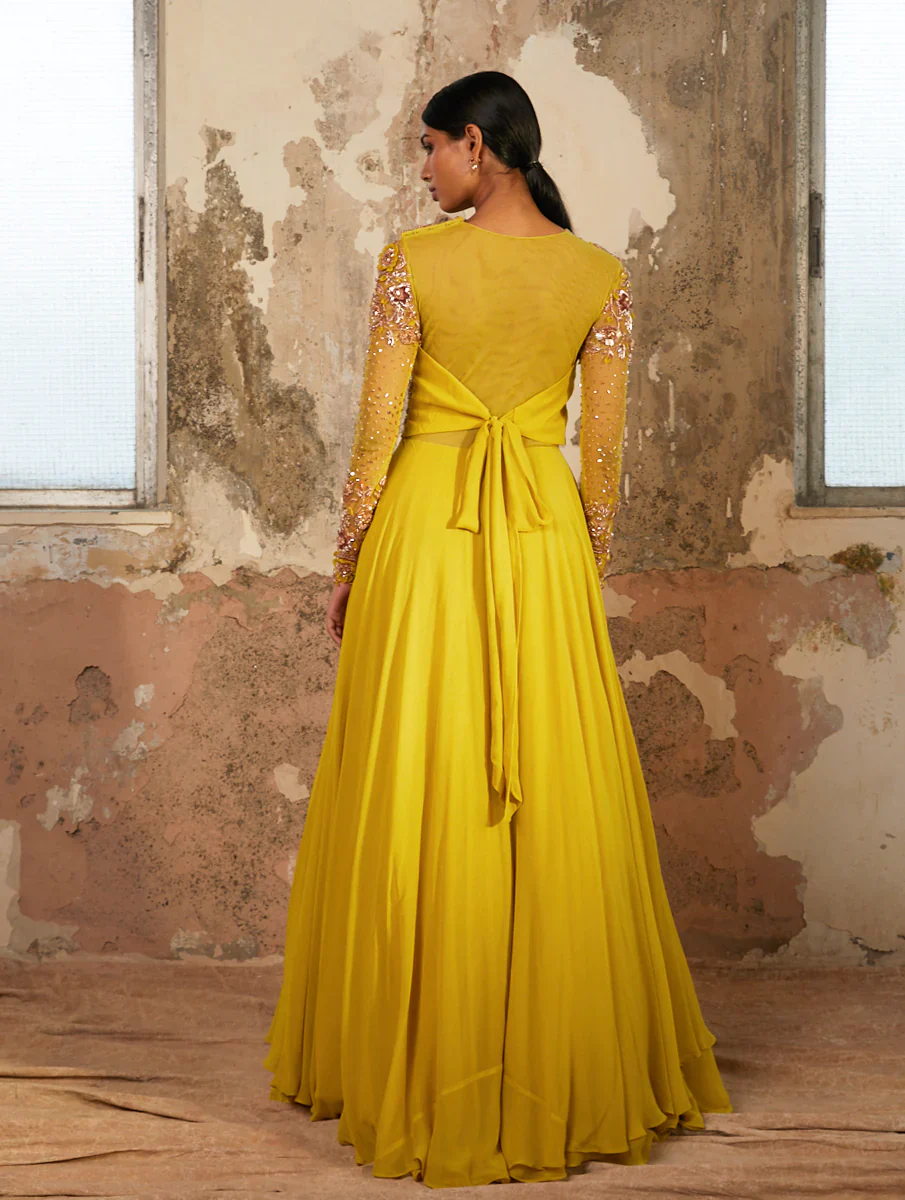 AZI - Lime Georgette Double Layered Anarkali - Image 2