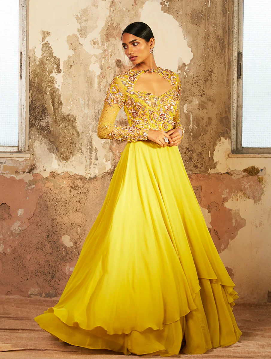 AZI - Lime Georgette Double Layered Anarkali - Image 3