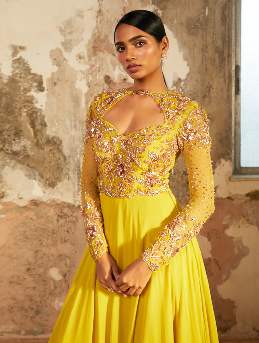 AZI - Lime Georgette Double Layered Anarkali - Image 4