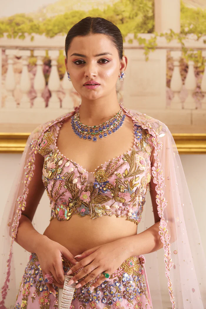 Azura - Pastel Pink and Blue Lehenga Set - Image 2