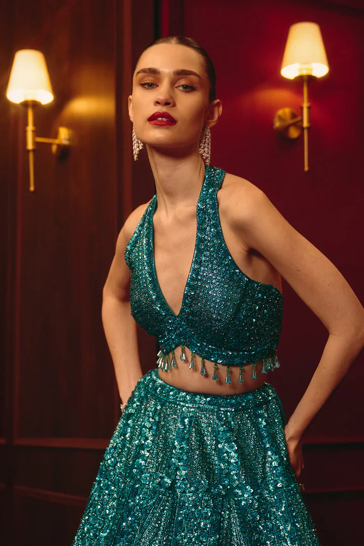 Azure Dynasty Embroidered Lehenga Set - Image 4