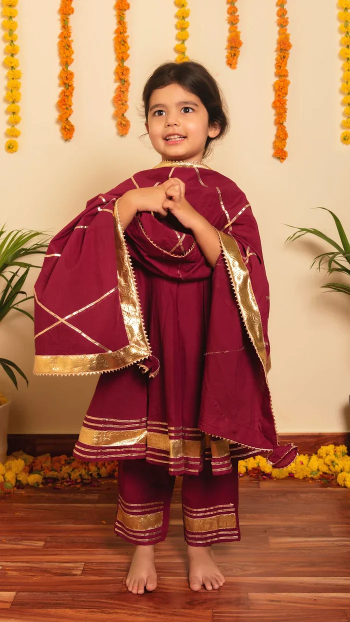 Bachpan burgundy anarkali set for girls - Image 3