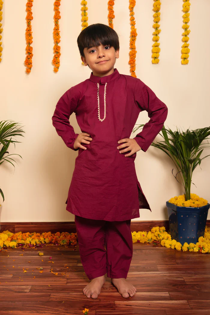 Bachpan Burgundy Kurta Pant Set - Image 3