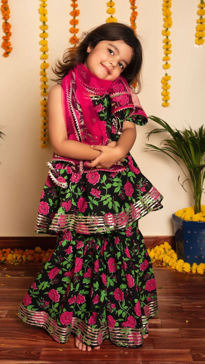 Bachpan Gulmohar hand block sharara set for girls