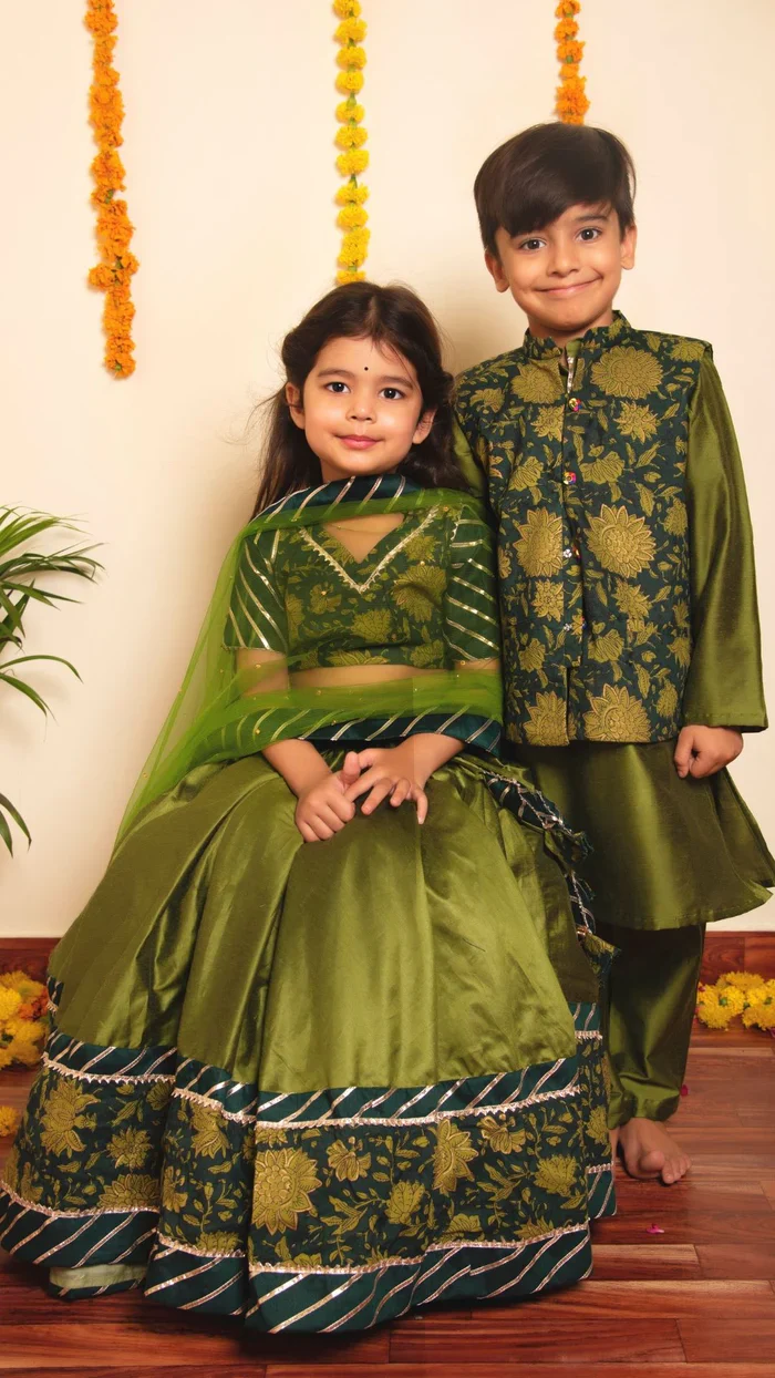 Bachpan idika green lehenga set for girls - Image 3
