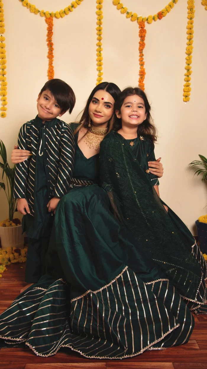 Bachpan mimosa green kurta set - Image 3