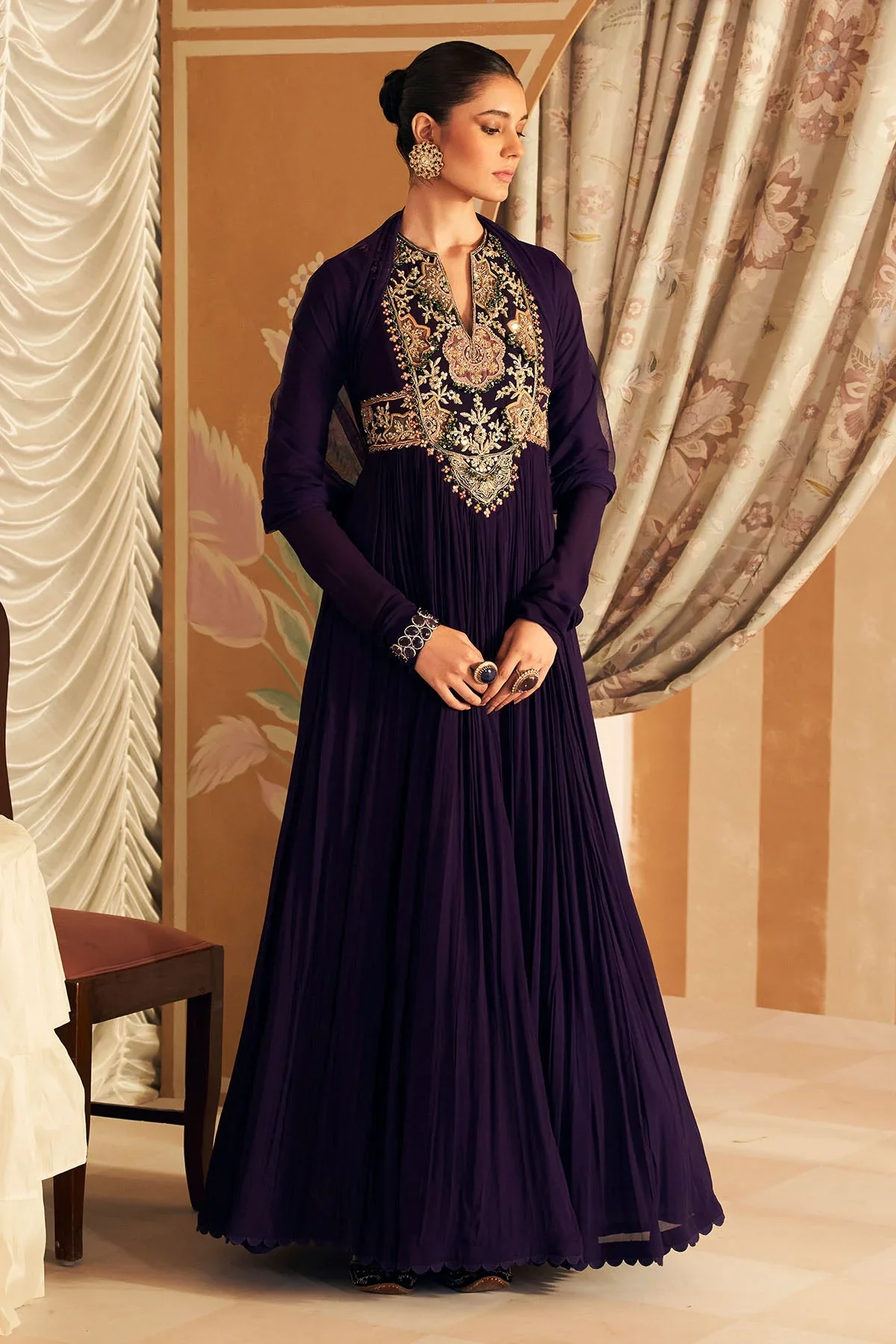 Banafsha - Purple Georgette Embroidered Long Anarkali With Net Dupatta