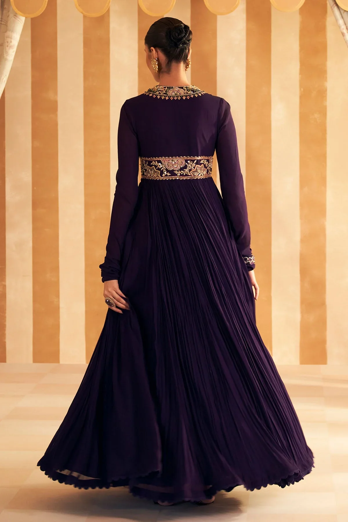 Banafsha - Purple Georgette Embroidered Long Anarkali With Net Dupatta - Image 5