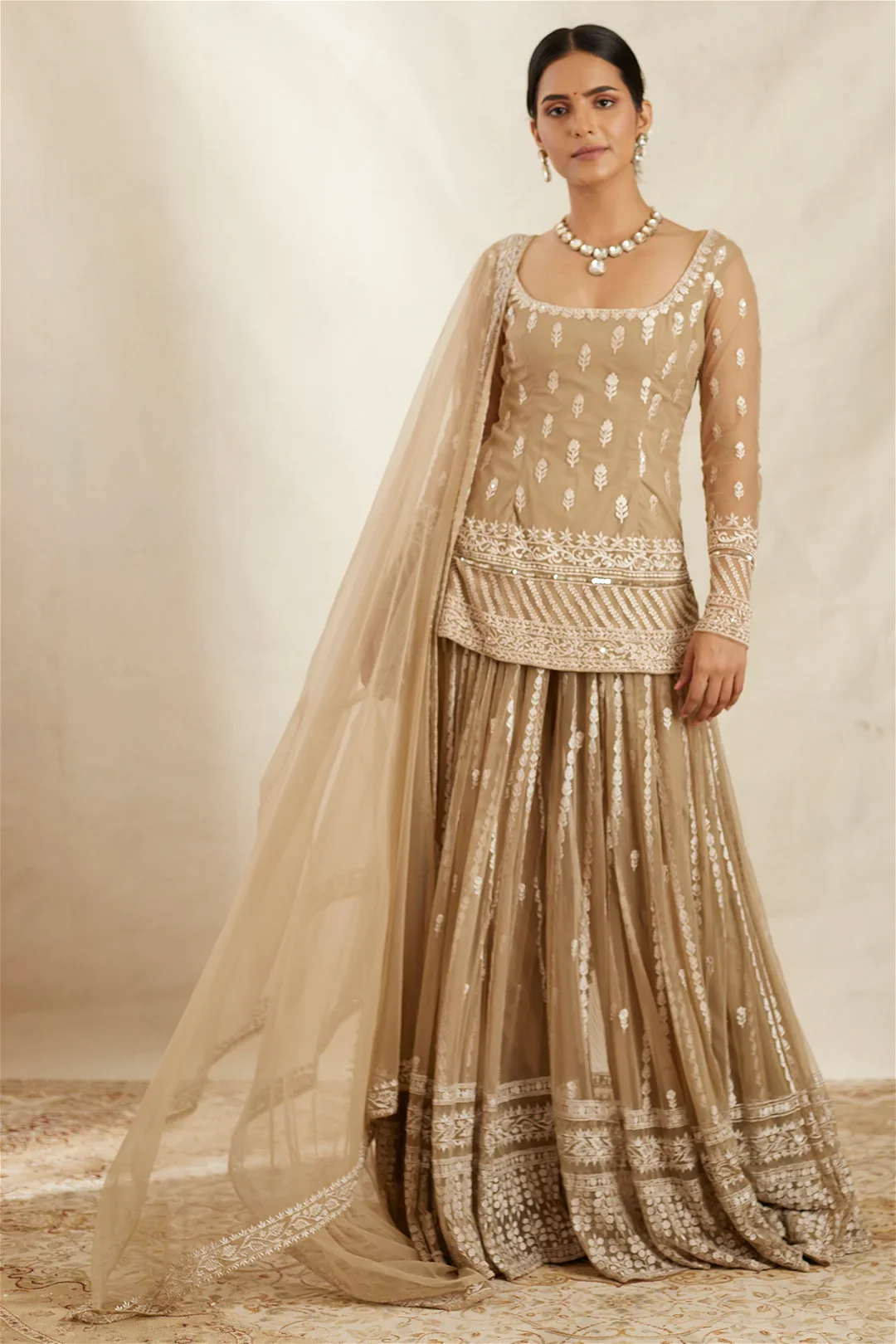 Beige And Cream Sharara Set