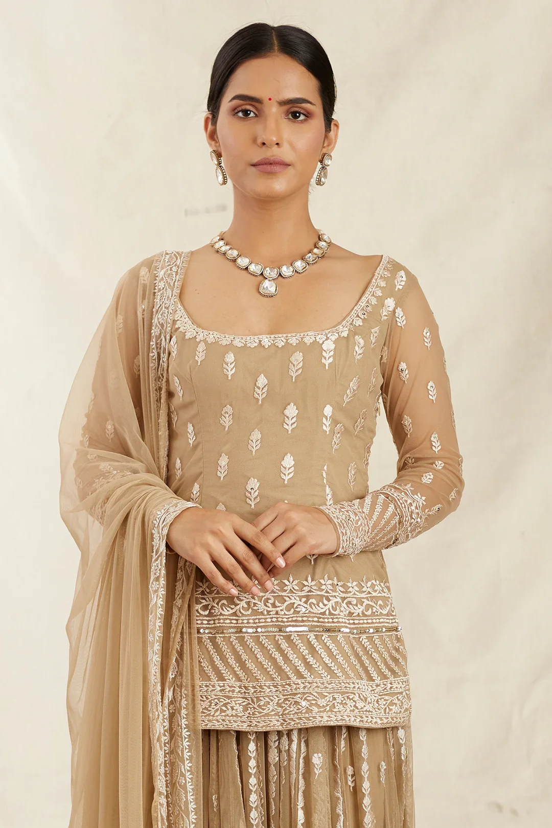 Beige And Cream Sharara Set - Image 4