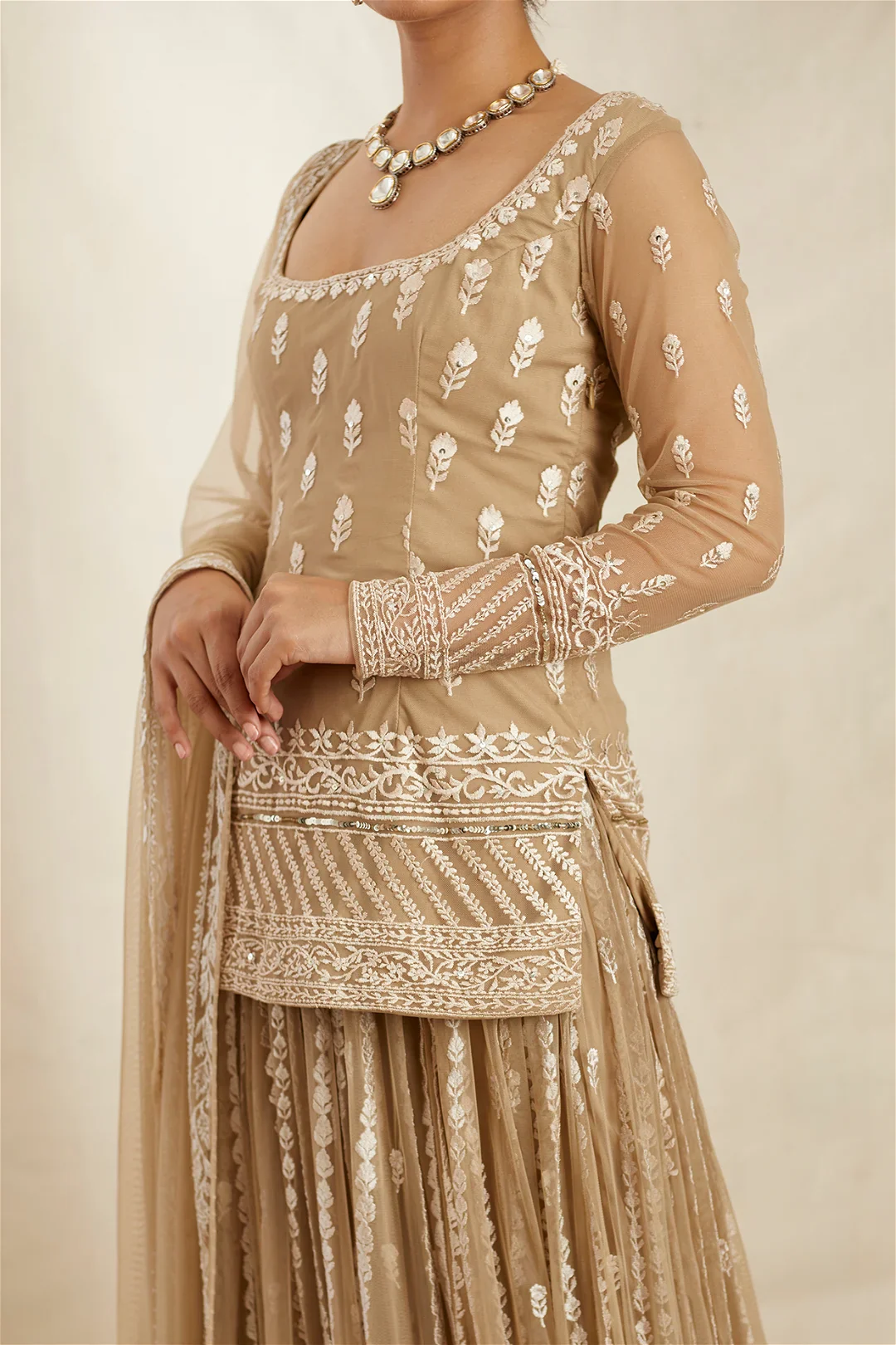 Beige And Cream Sharara Set - Image 5