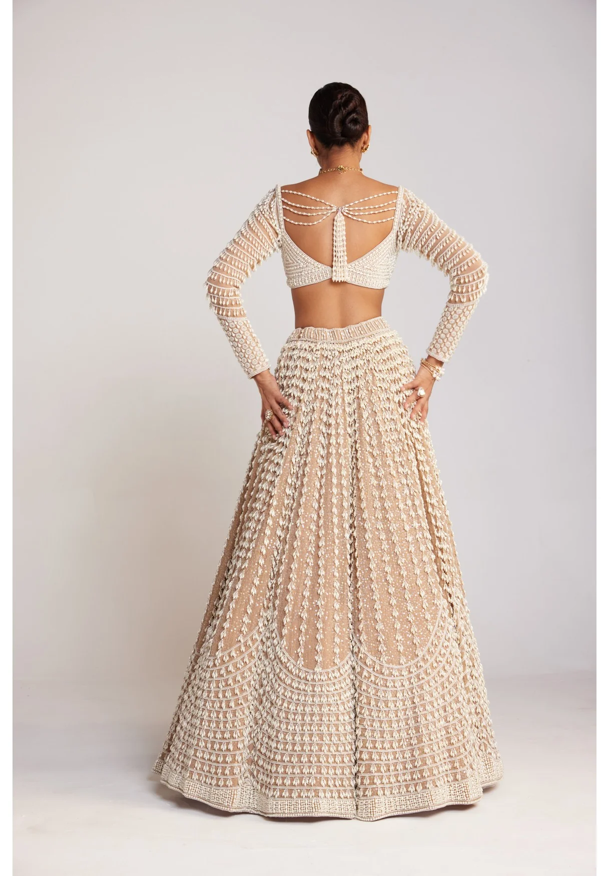 Beige Chandelier Pearl Lehenga Set - Image 3