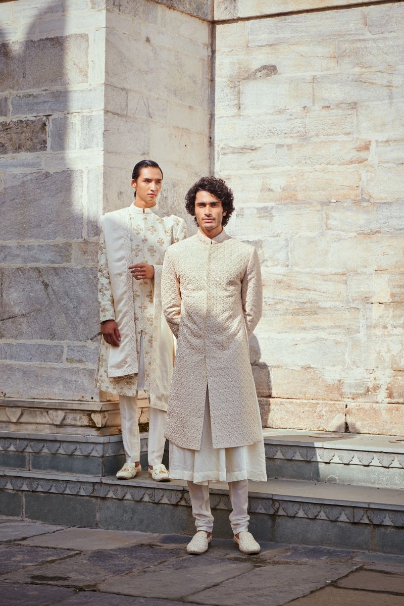 Beige Gold Sherwani - Image 3