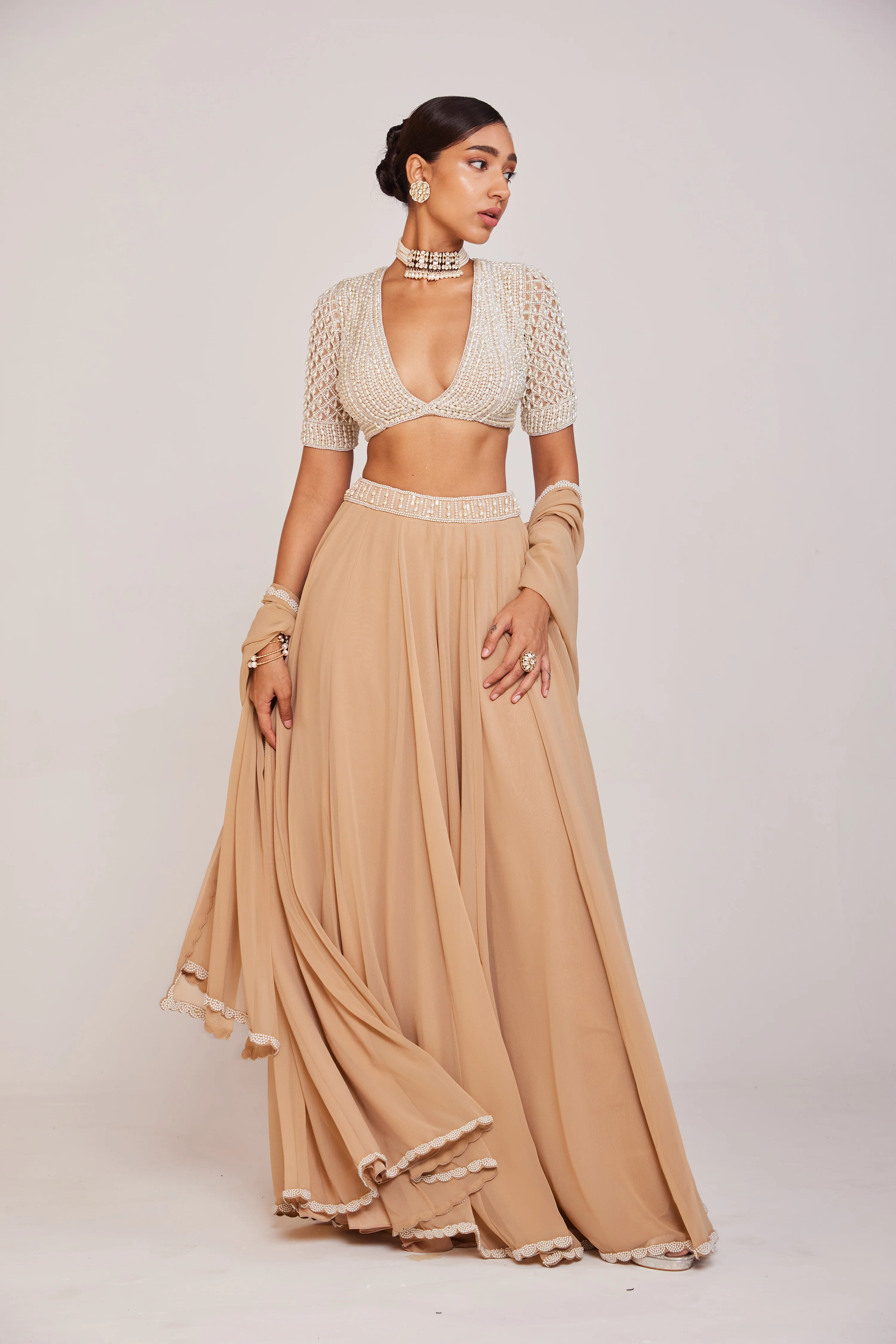 Beige Lehenga Pants Set - Image 3