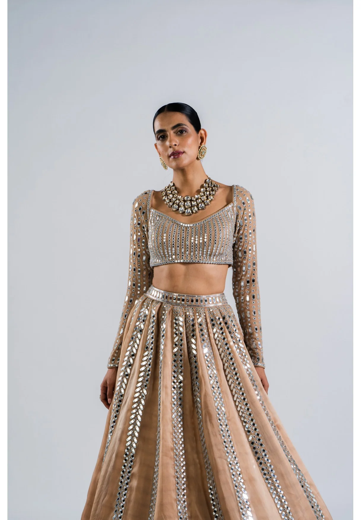 Beige Mirror Seam Lehenga Set - Image 5