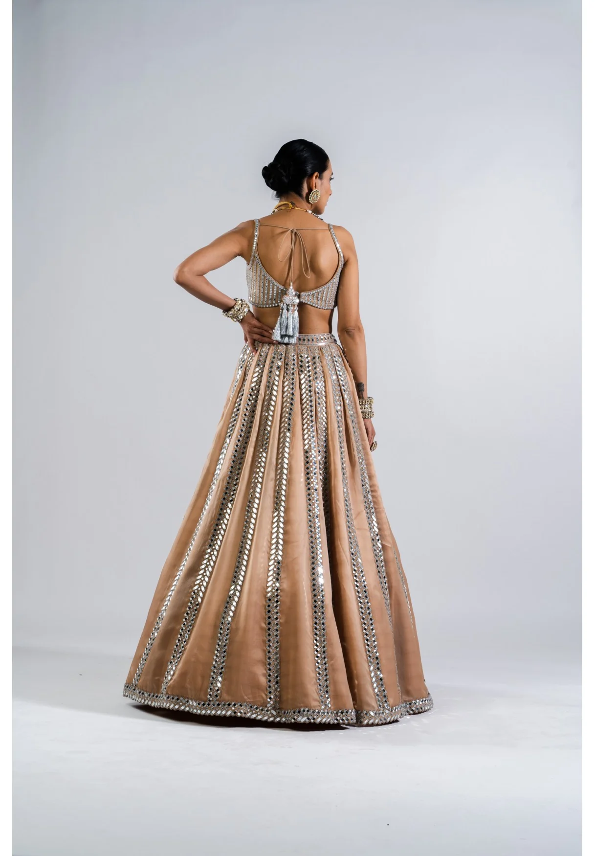 Beige Mirror Seam Lehenga With Mirror Blouse - Image 3