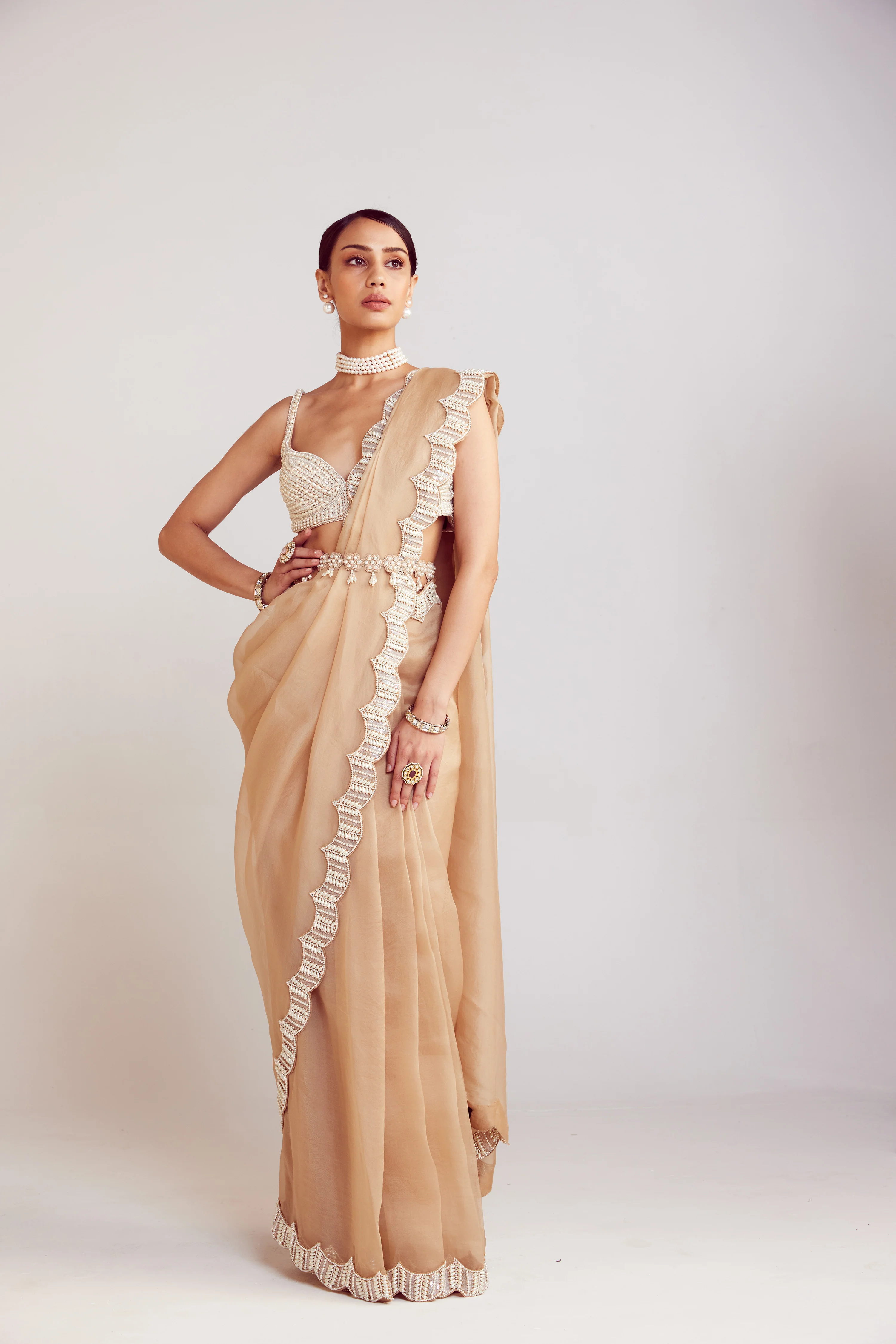 Beige Saree Set