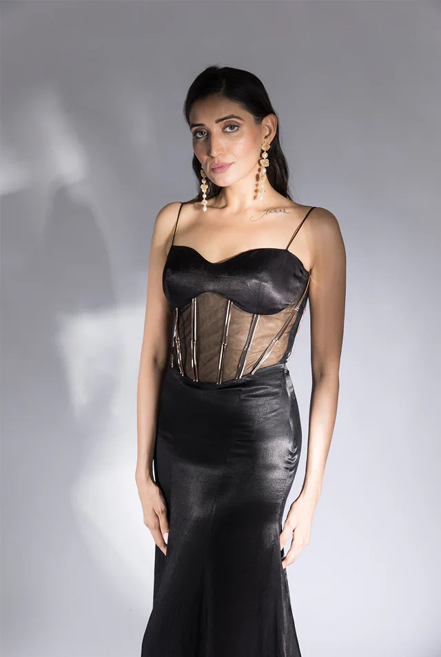 Black Embroidered Corset Gown - Image 2