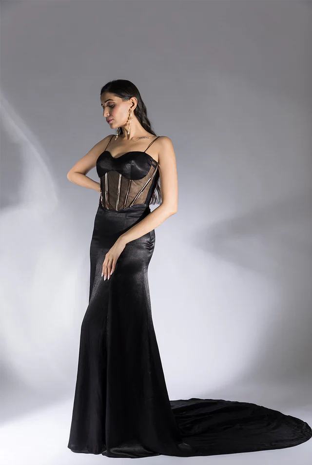 Black Embroidered Corset Gown - Image 3