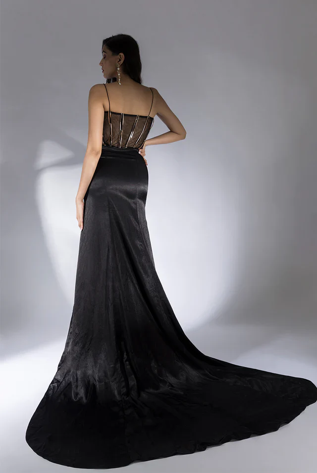 Black Embroidered Corset Gown - Image 4