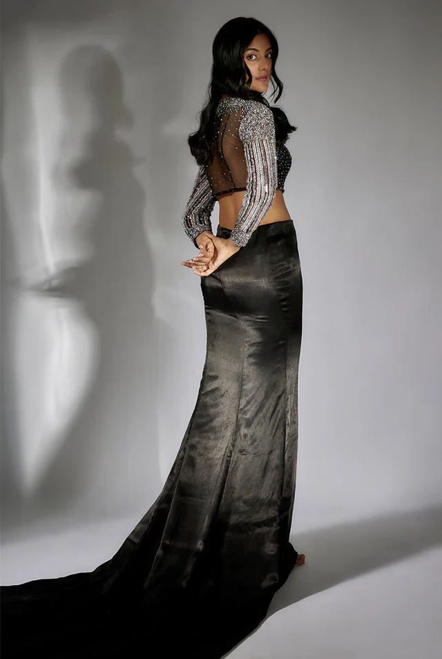 Black Embroidered Skirt Set - Image 3