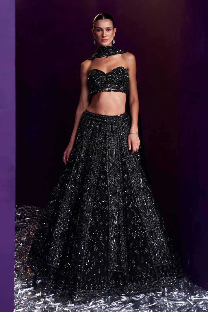 Black Net Lehenga Set