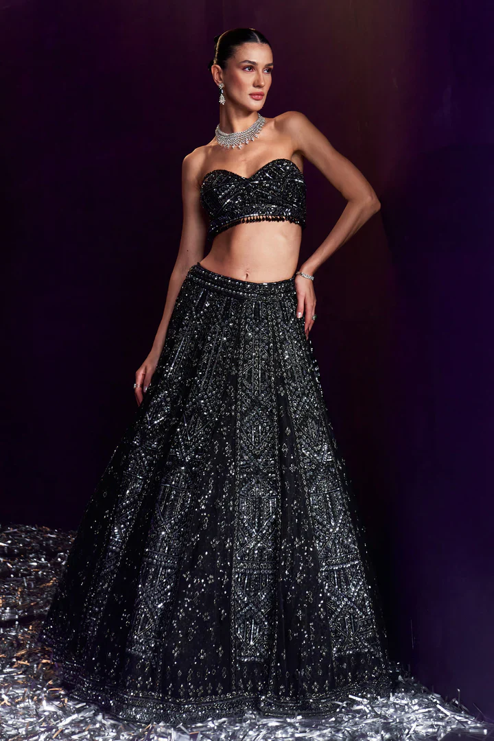 Black Net Lehenga Set - Image 2