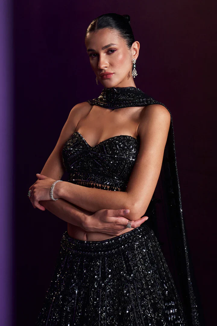 Black Net Lehenga Set - Image 3