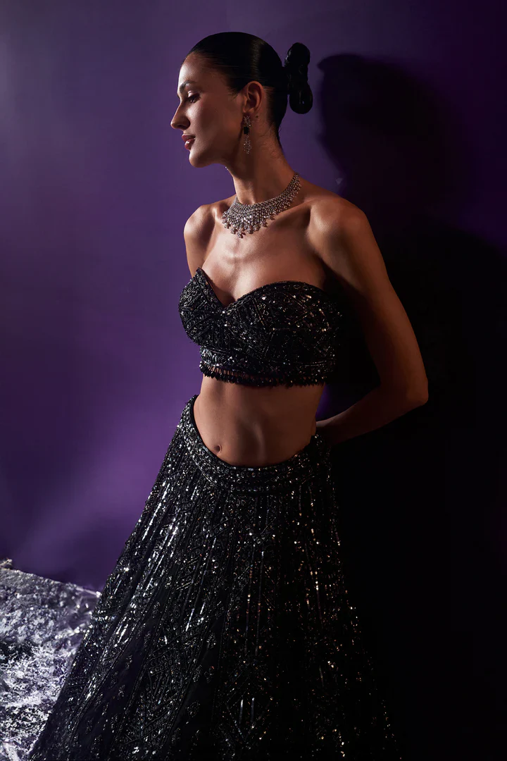Black Net Lehenga Set - Image 4
