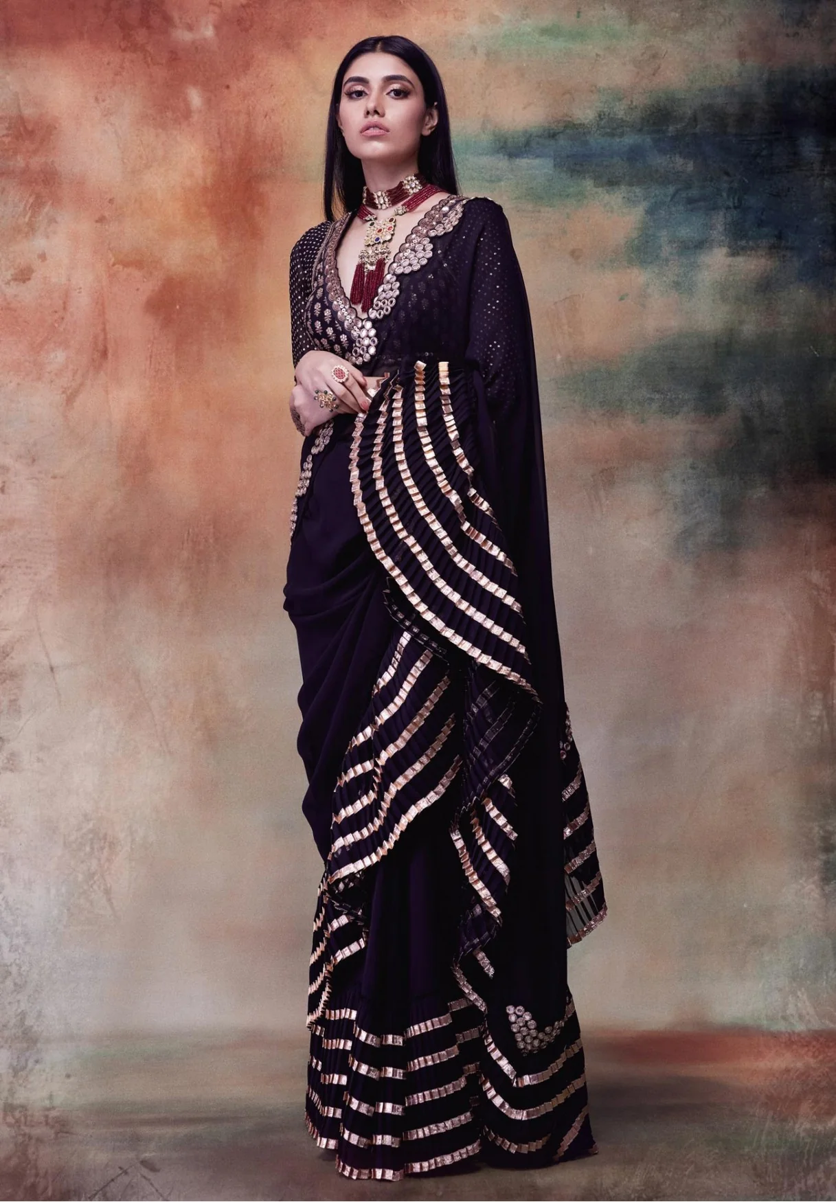 Black Ruffle Saree - Image 3