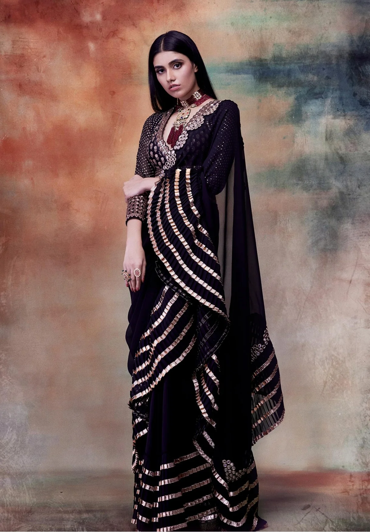 Black Ruffle Saree - Image 4