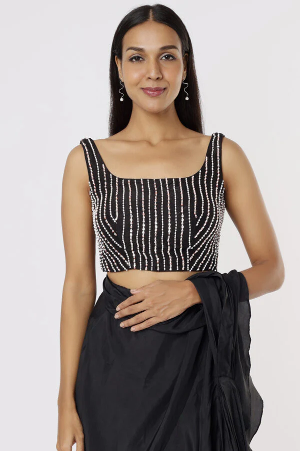 Black Ruffle Saree With Belt - Image 4