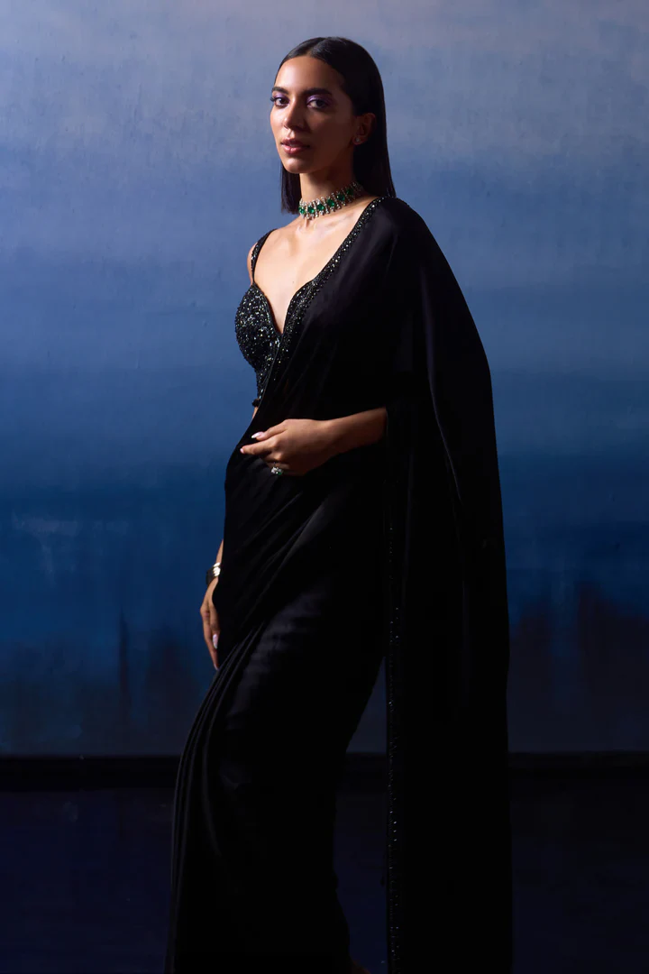 Black Satin Saree - Image 5