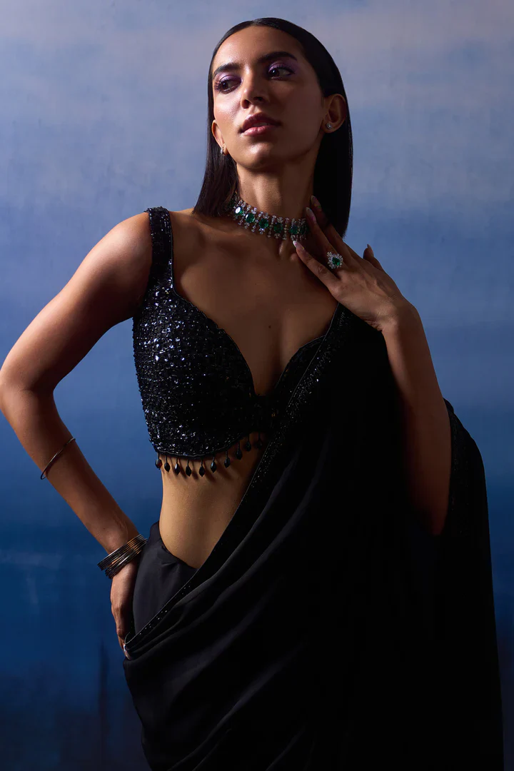 Black Satin Saree - Image 6