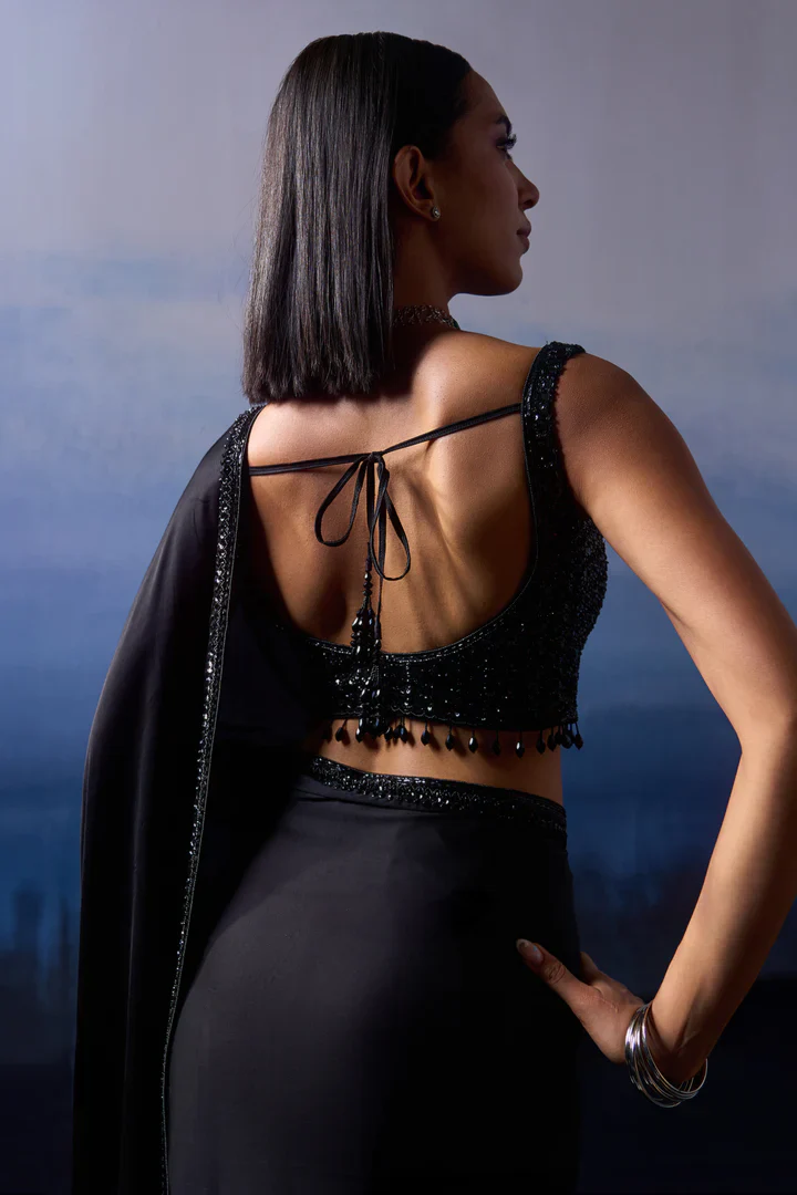 Black Satin Saree - Image 8