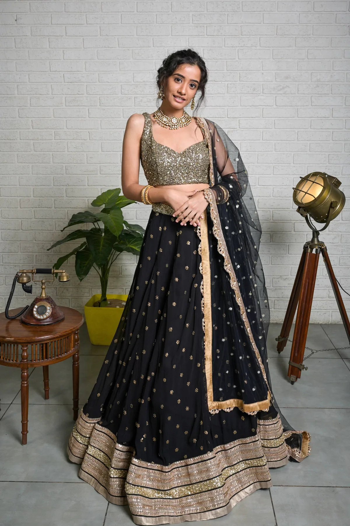 Black Sharmily Lehenga Set with Sequin Blouse - Image 3