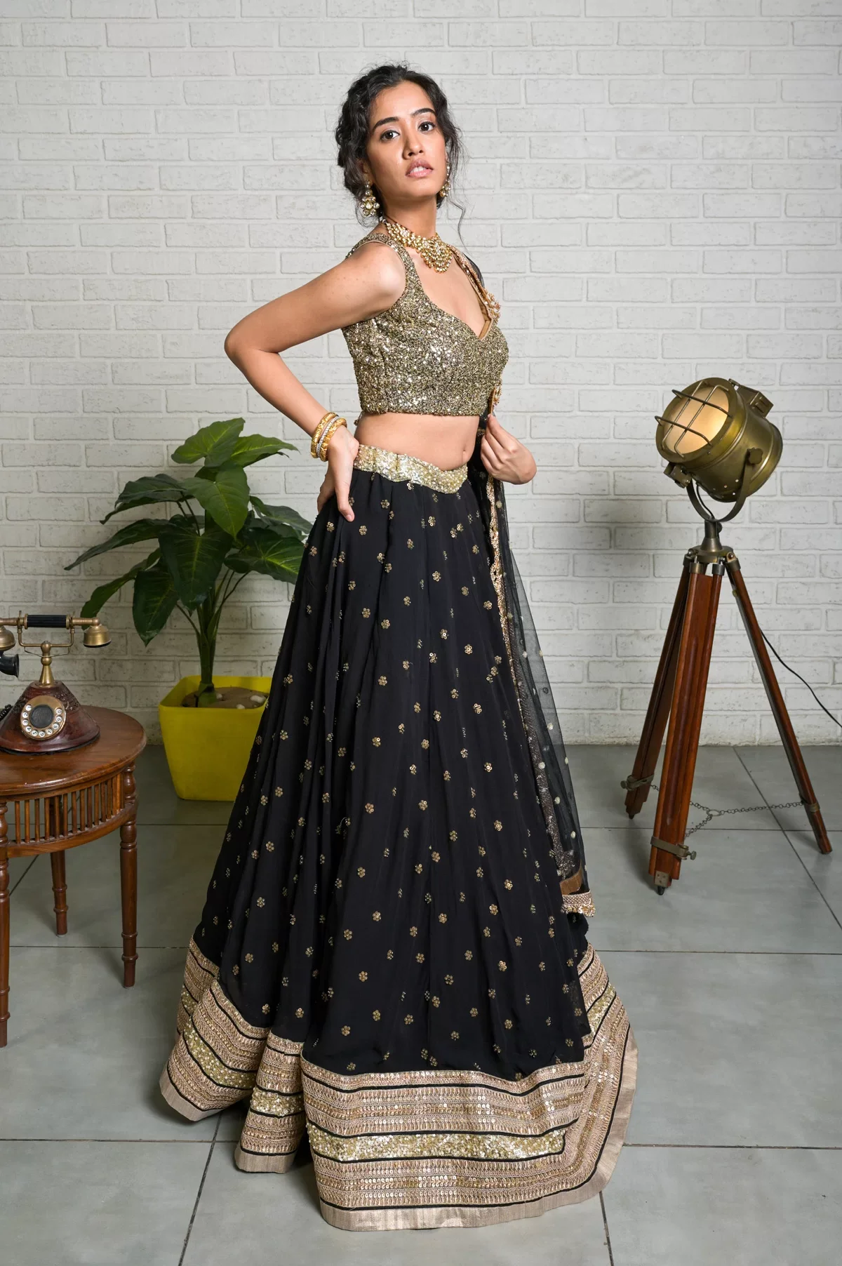 Black Sharmily Lehenga Set with Sequin Blouse - Image 5