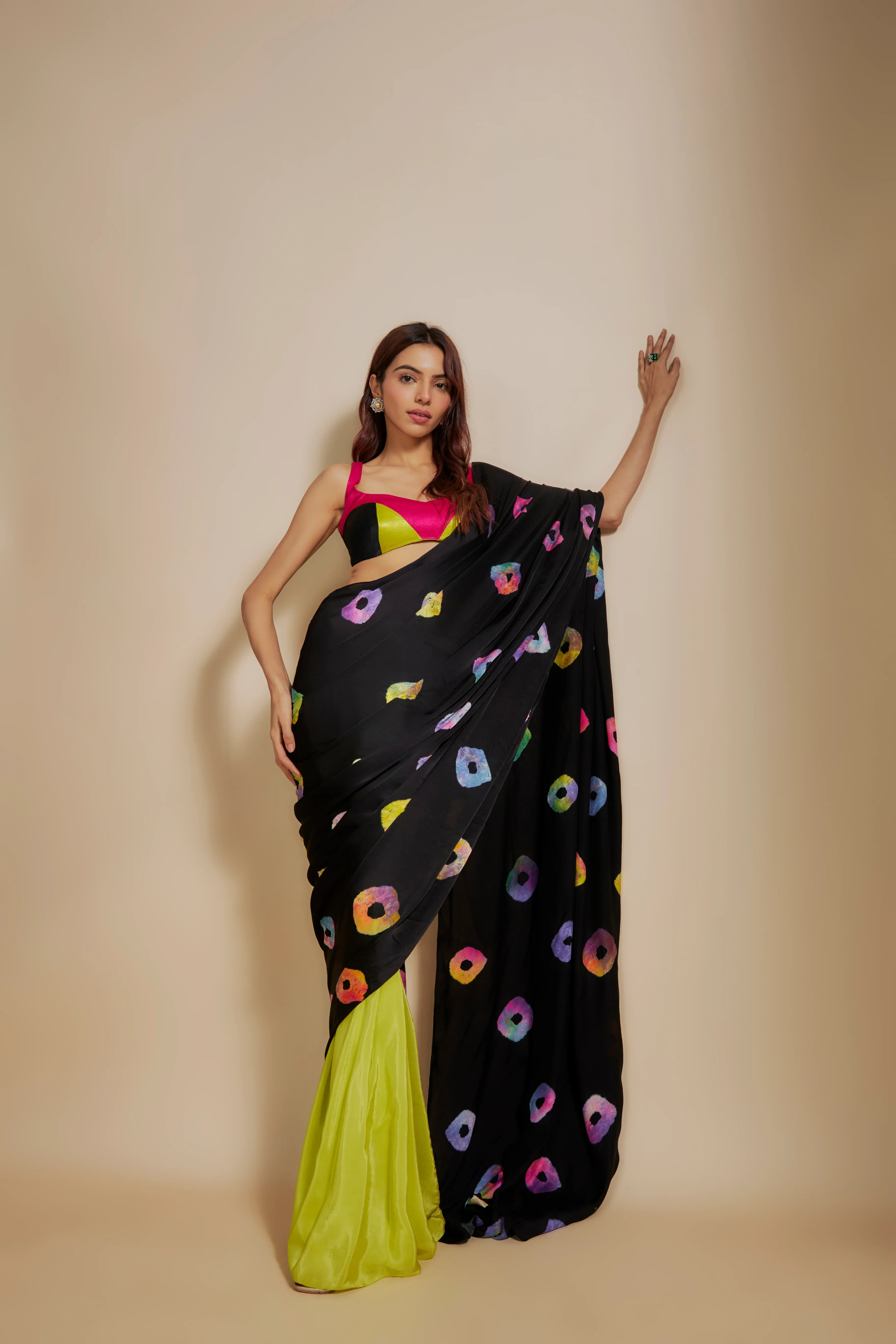 Black Shibori Saree With Multi-Colour Blouse - Image 5