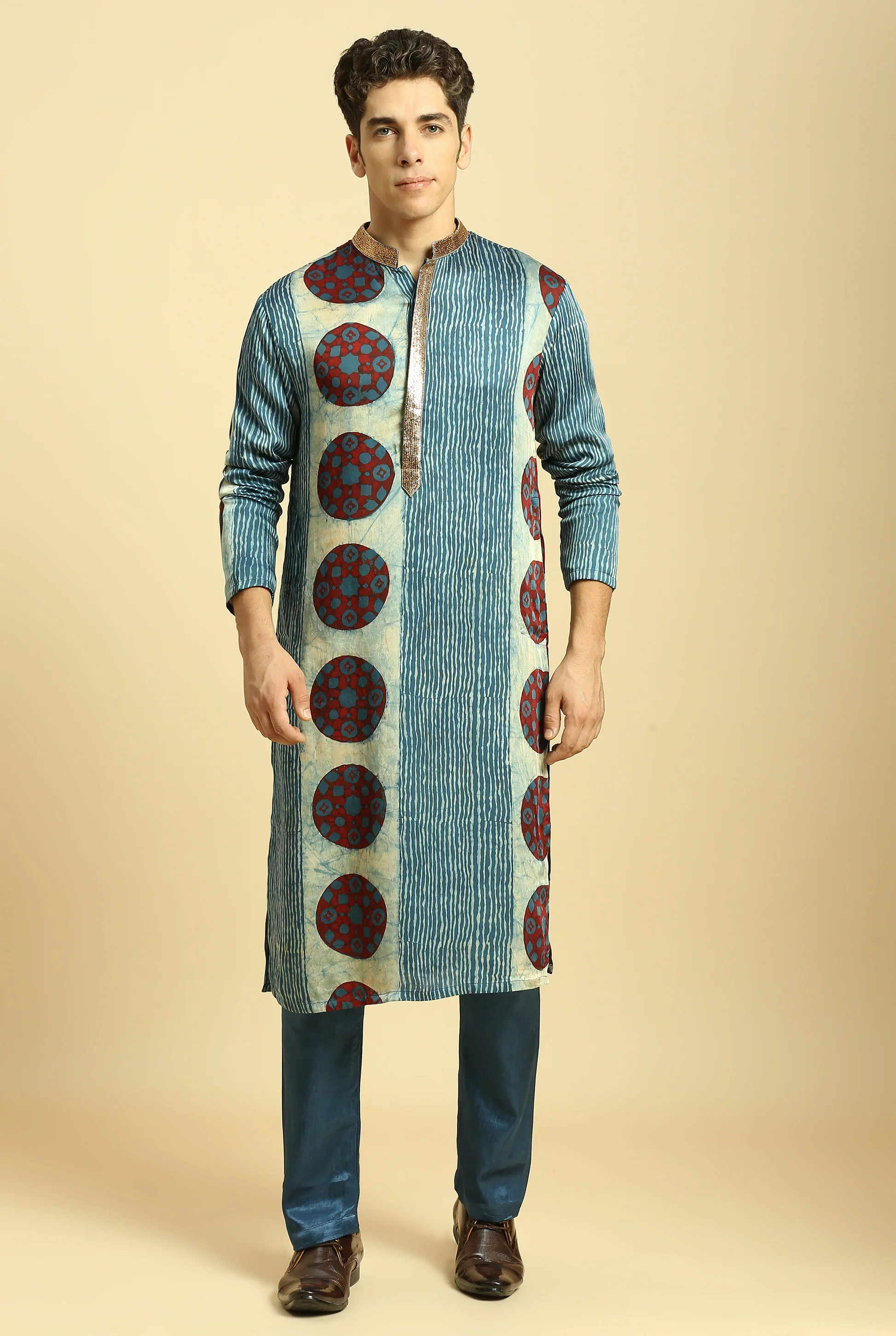 Blue Ajrakh Printed Kurta With Pant - Image 3