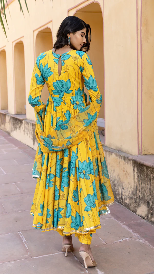 Blue Carnation Muslin Anarkali Set - Image 3