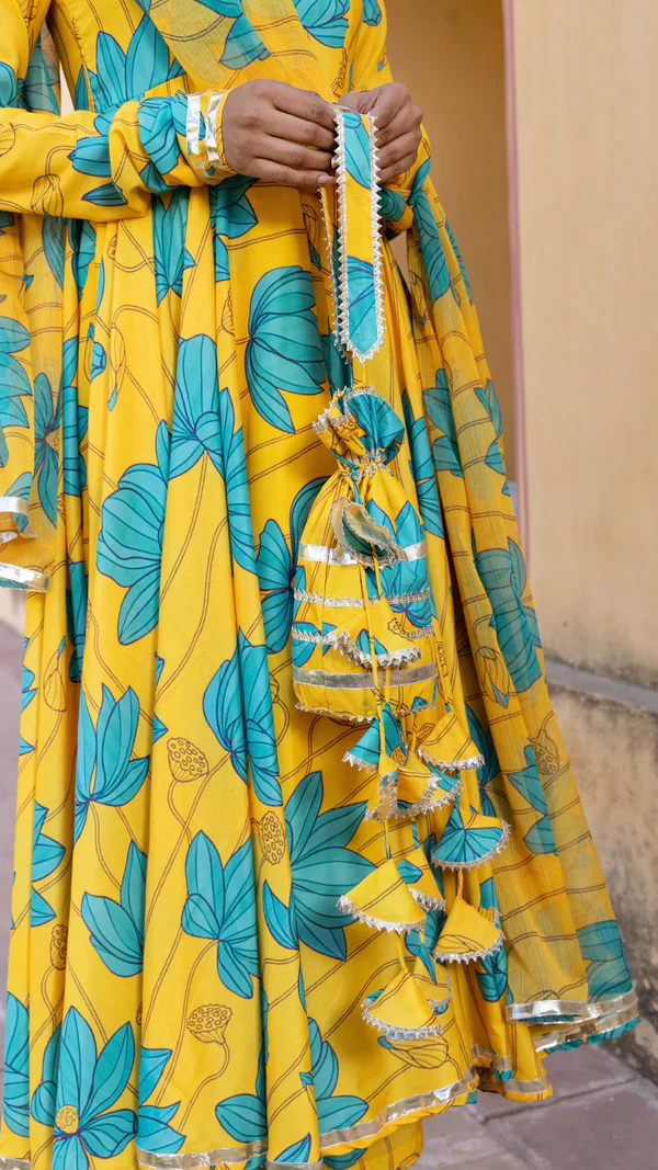 Blue Carnation Muslin Anarkali Set - Image 4