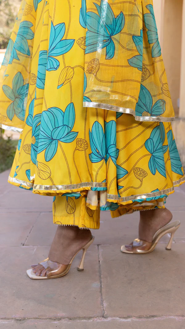 Blue Carnation Muslin Anarkali Set - Image 7