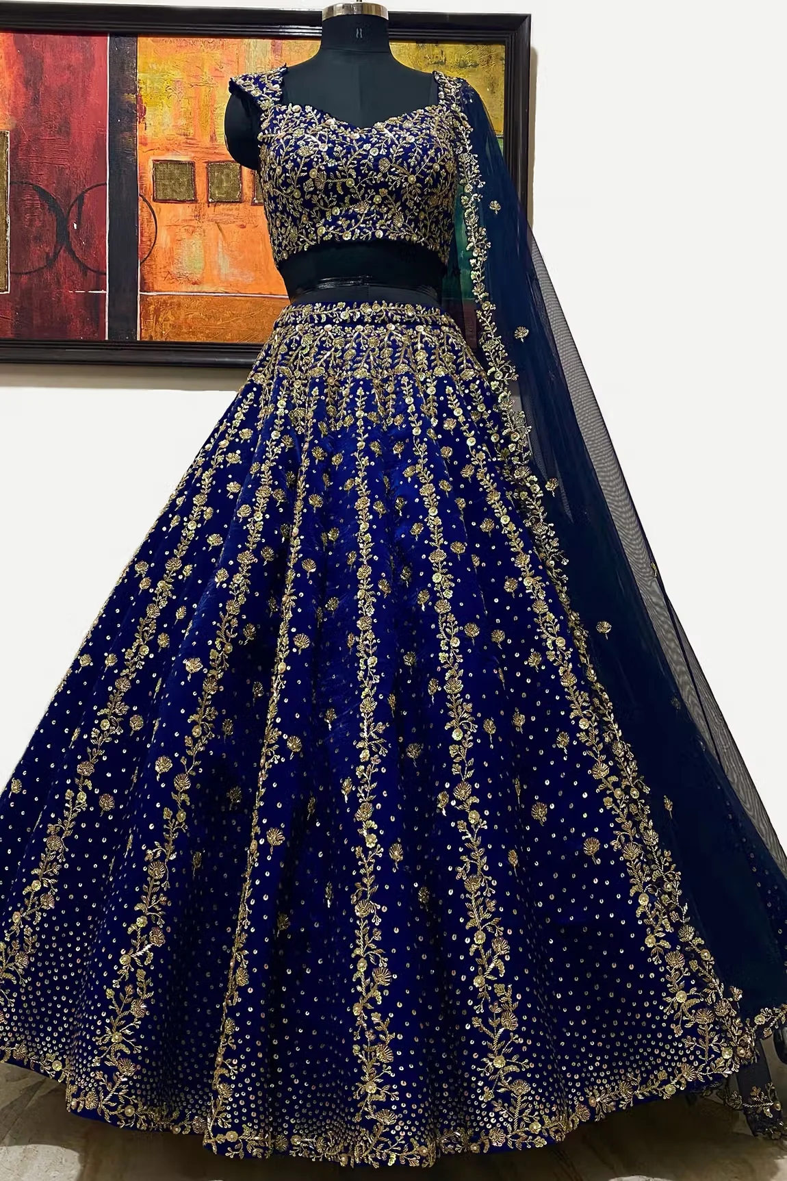 Navy Blue Chroma Silk Lehenga Set